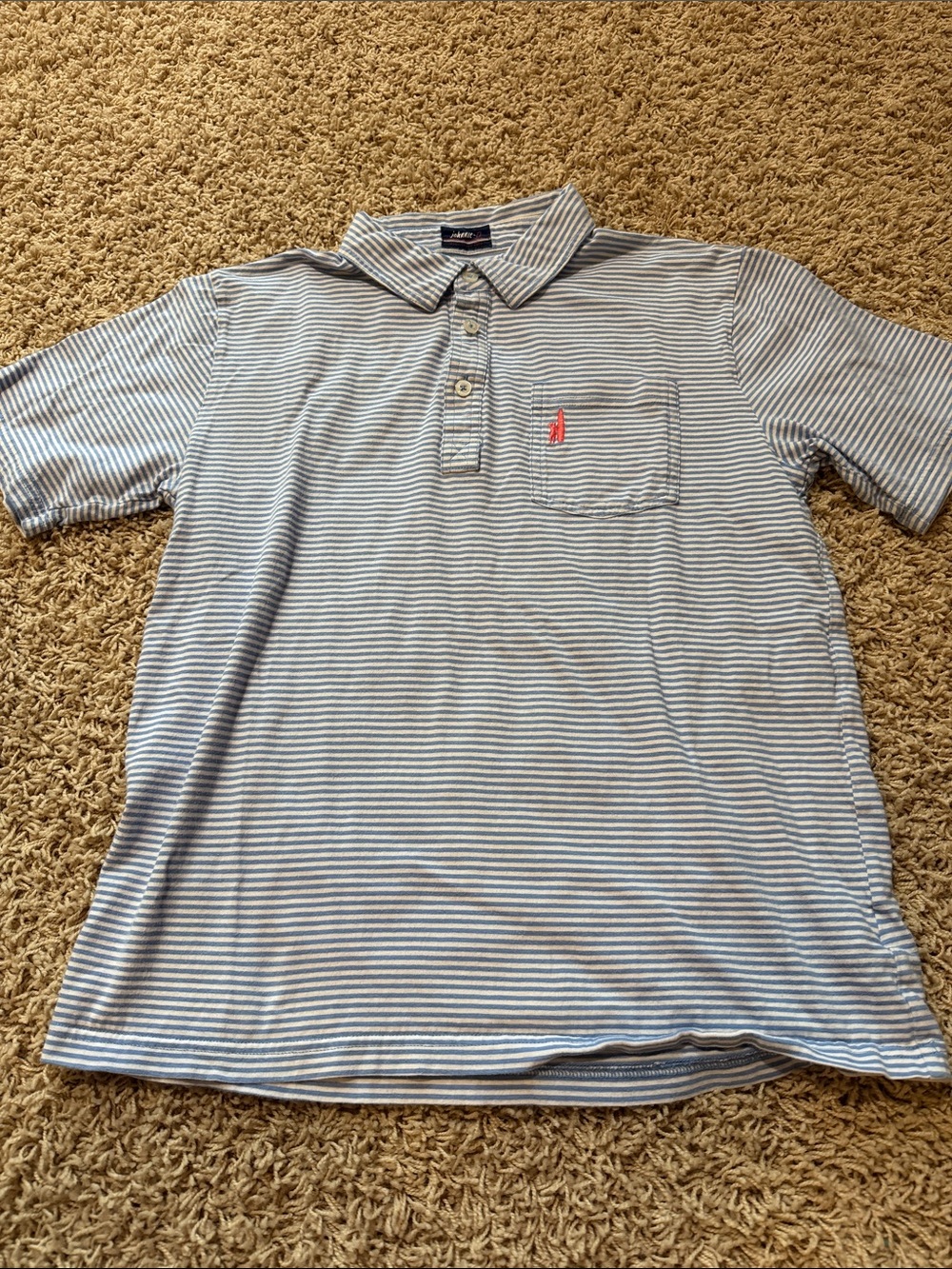 Johnnie-O Boys Striped Short-Sleeve Polo Shirt with Pocket - Light Blue/White